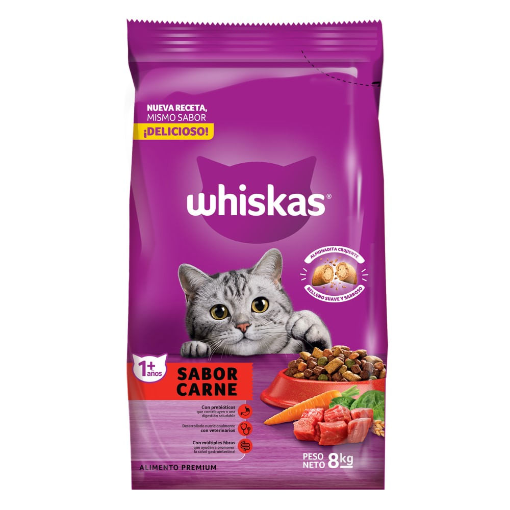 Alimento gatos adulto Whiskas sabor carne bolsa 8 Kg