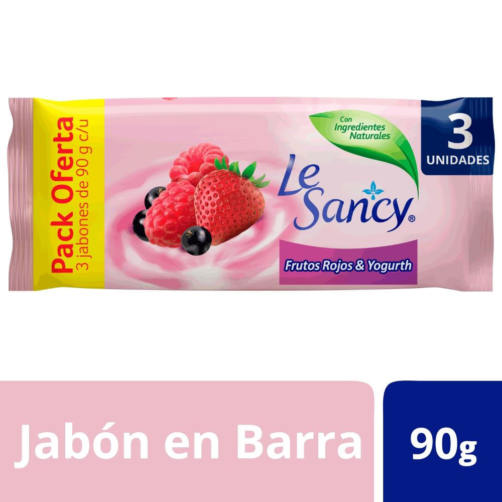 Pack Jabón en barra Le Sancy frutos rojos & yoghurt 3 un de 90 g