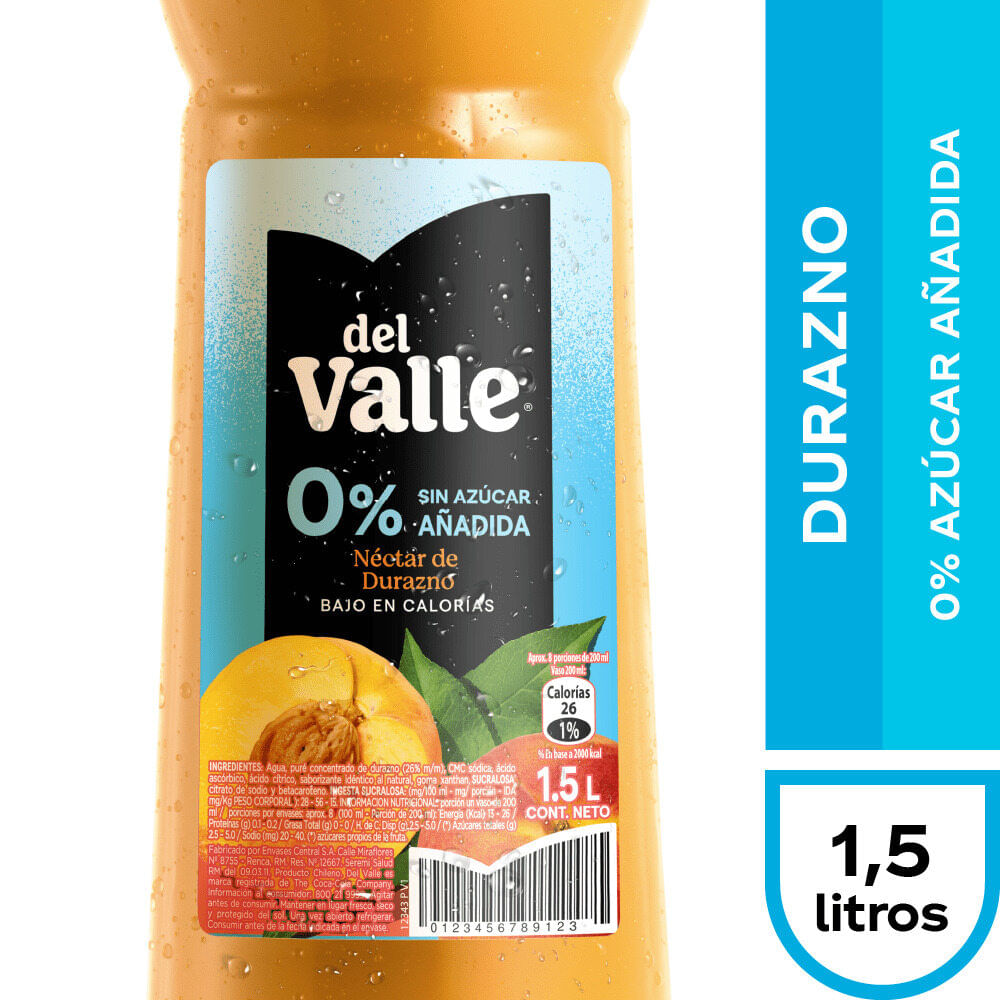 Néctar del Valle durazno 0% azúcar añadida botella 1.5 L