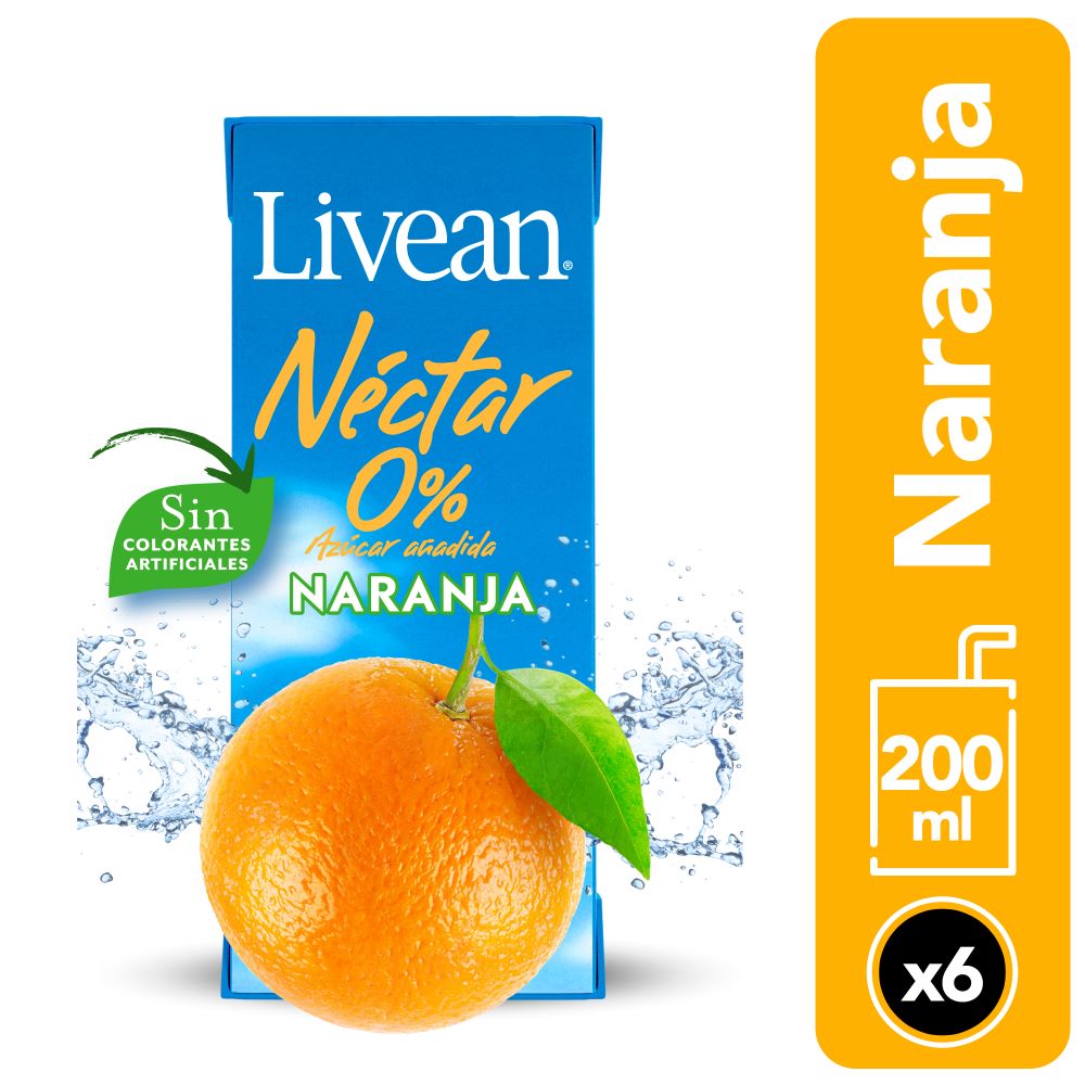 Pack néctar Livean naranja 0% azúcar 6 un de 200 ml