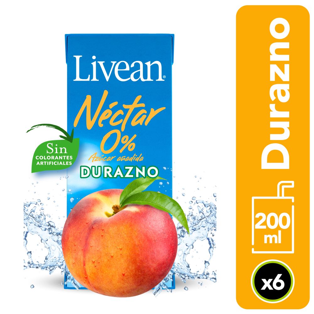 Pack néctar Livean durazno 0% azúcar 6 un de 200 ml