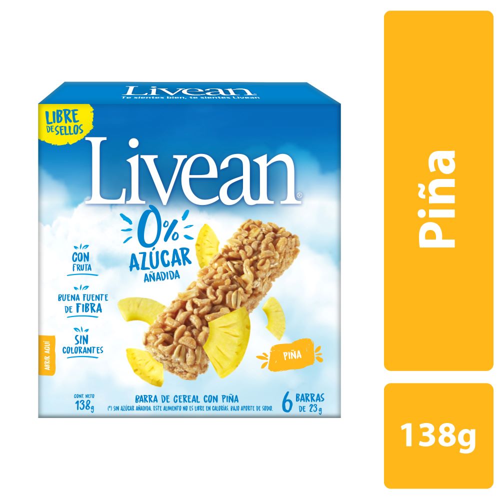 Pack barra cereal Livean piña 6 un de 23 g