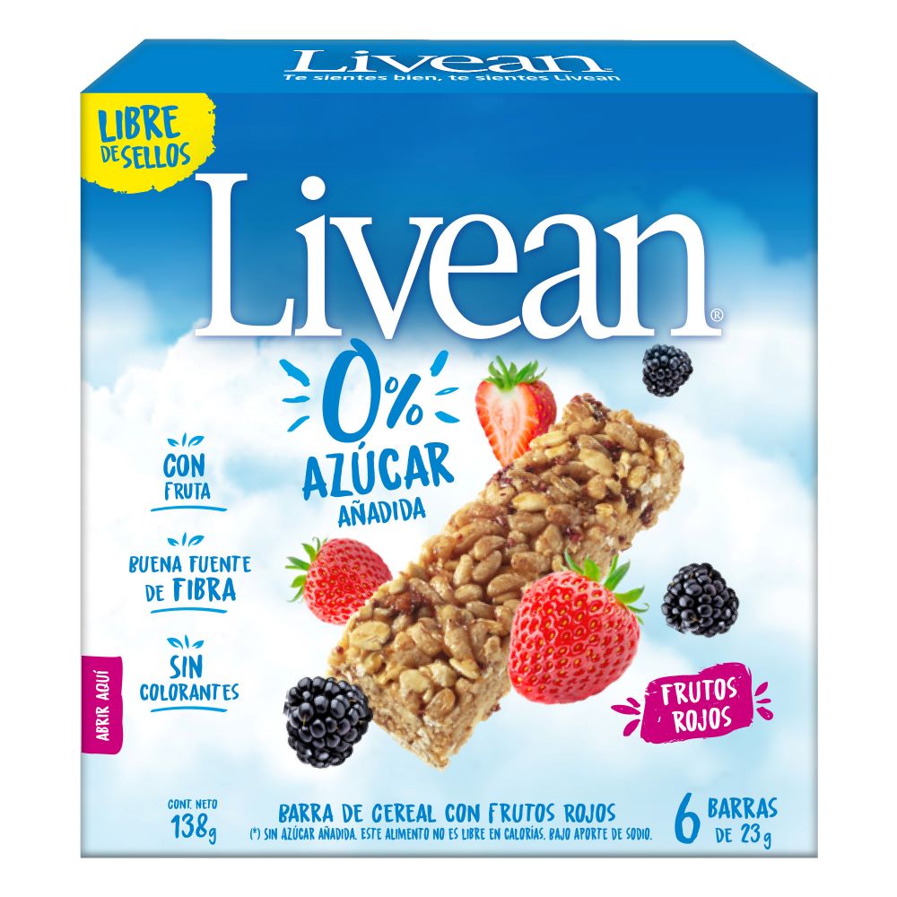 Pack barra cereal Livean frutos rojos 6 un de 23 g Pack barra cereal Livean frutos rojos 6 un de 23 g