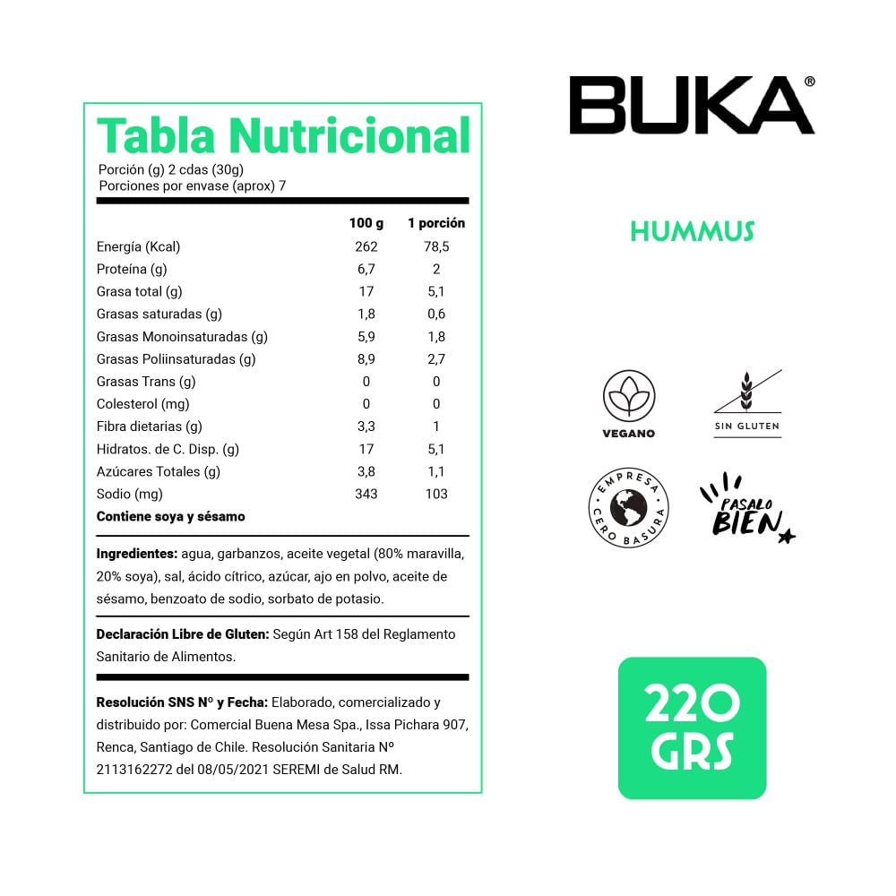 Salsa Buka dip Hummus Merken frasco 220 g Salsa Buka dip Hummus Merken frasco 220 g
