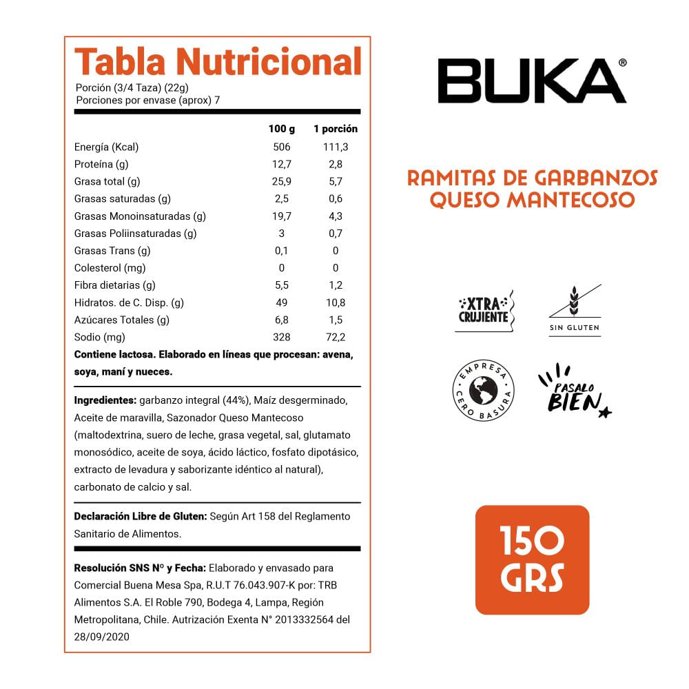 Ramitas de garbanzo Buka sabor queso mantecoso 150 g Ramitas de garbanzo Buka sabor queso mantecoso 150 g