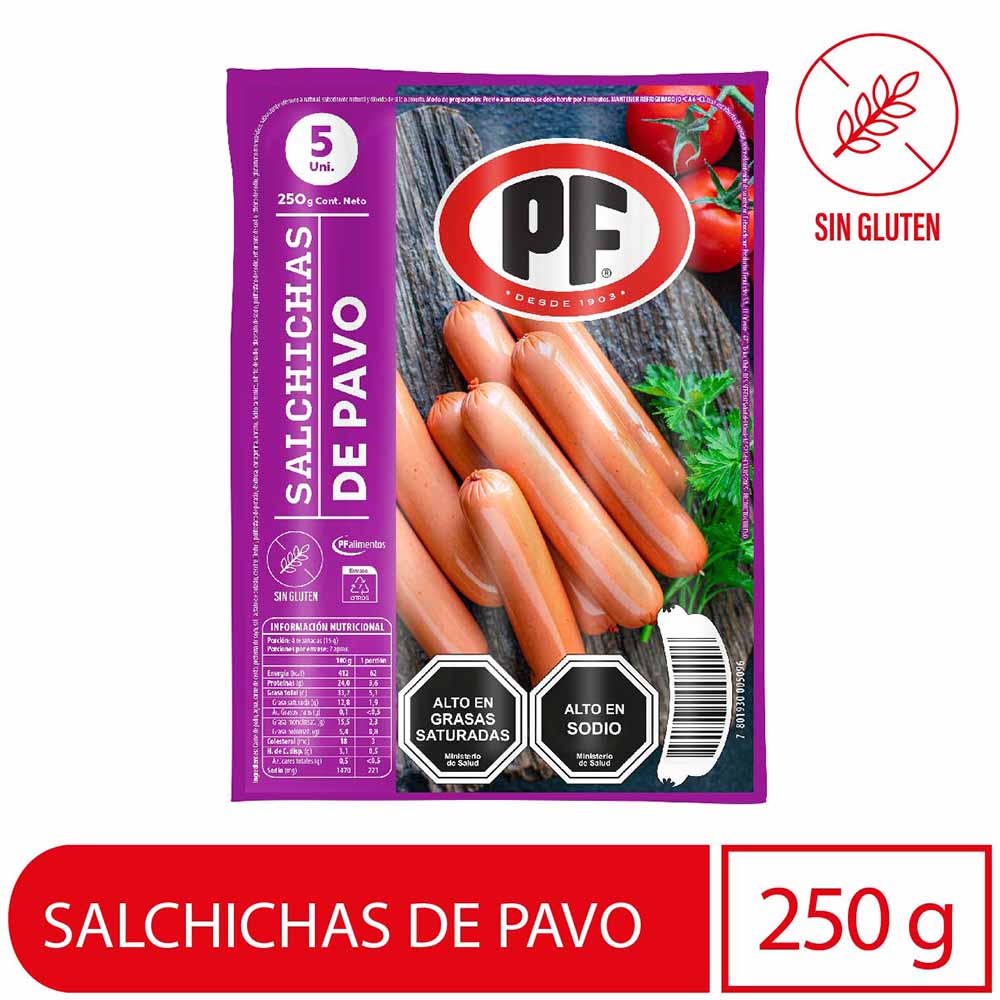 Salchicha de pavo PF 5 un 250 g