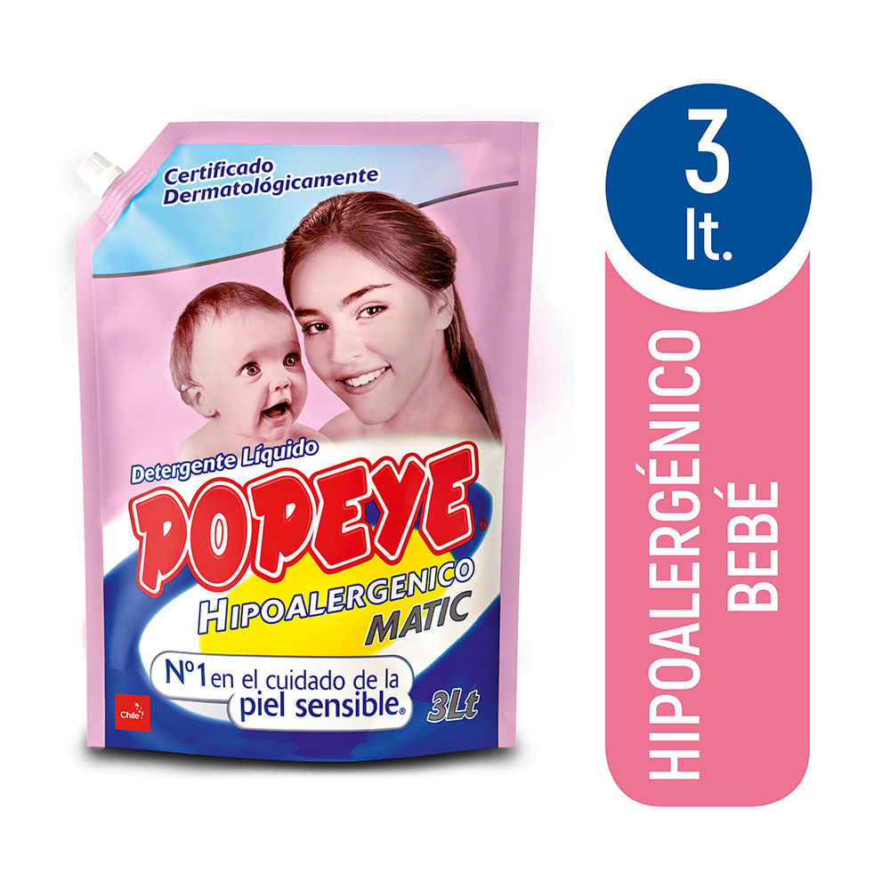 Detergente líquido Popeye hipoalergénico doypack 3 L