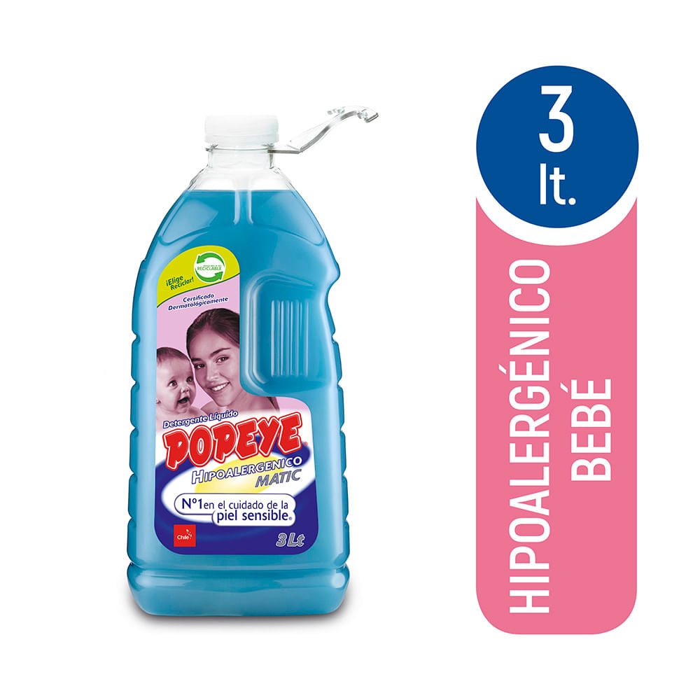 Detergente líquido Popeye hipoalergénico botella 3 L