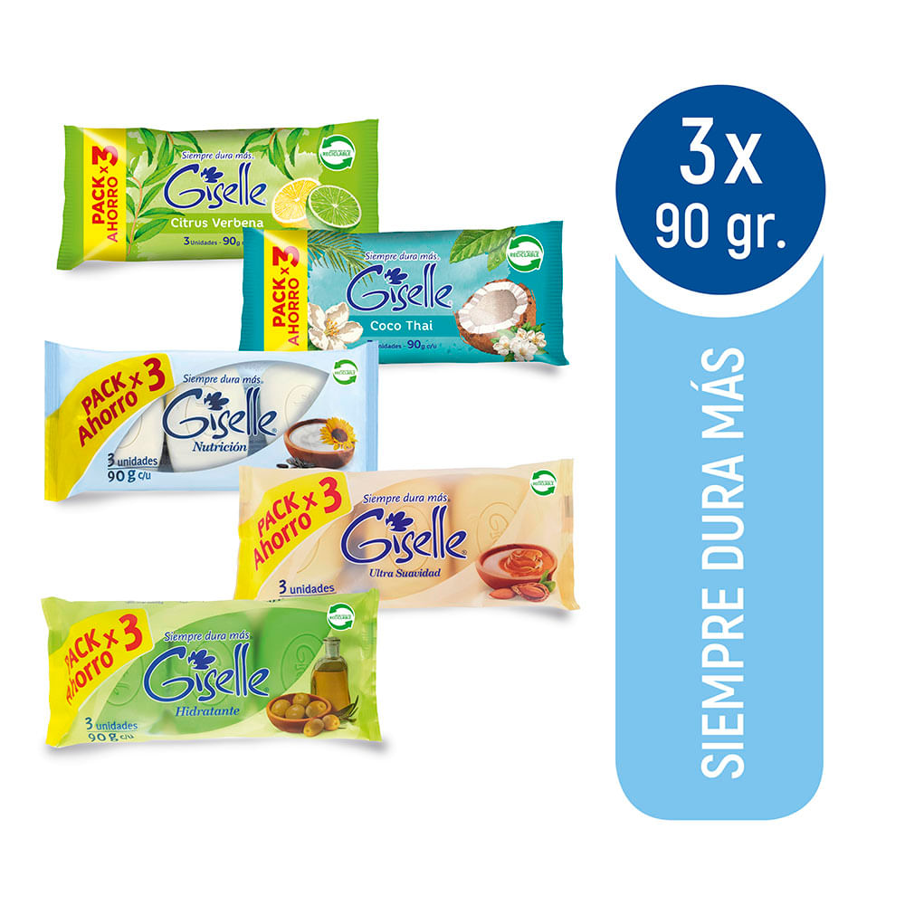 Pack Jabón en barra Giselle toilette 3 un 90 g Pack Jabón en barra Giselle toilette 3 un 90 g