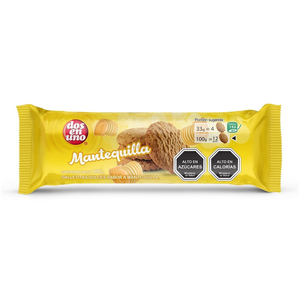 Galletas dulces Dos en Uno sabor mantequilla 105 g