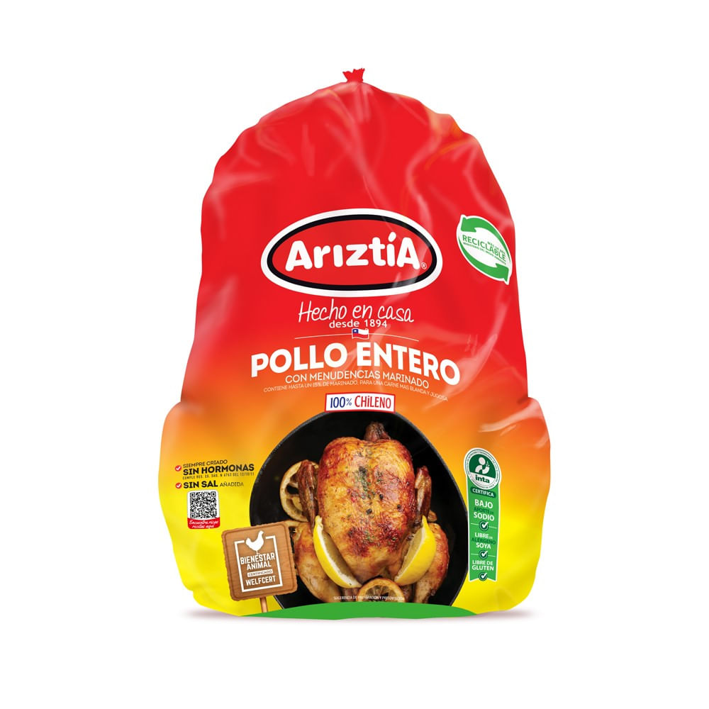Pollo entero Ariztía con menudencias (1.5 a 2.5 Kg)