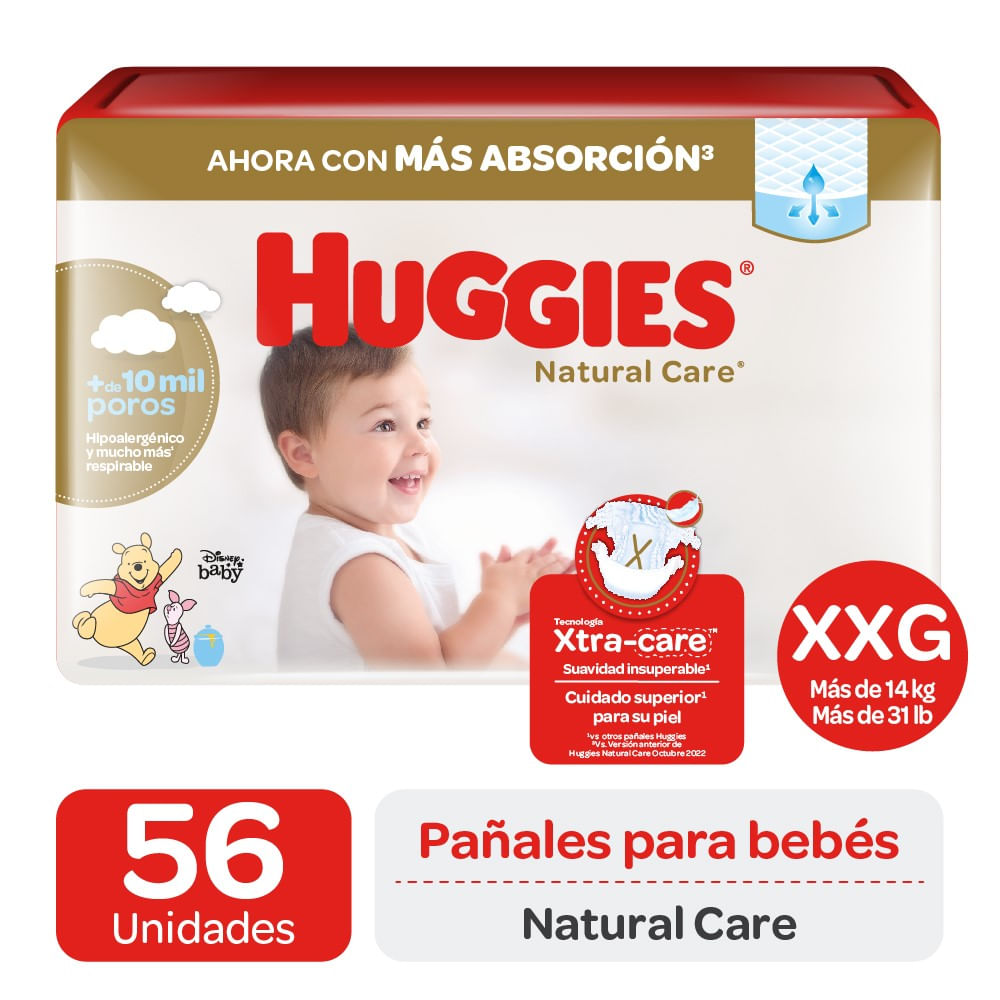 Pañal Huggies natural care unisex talla XXG 56 un (+14 Kg)