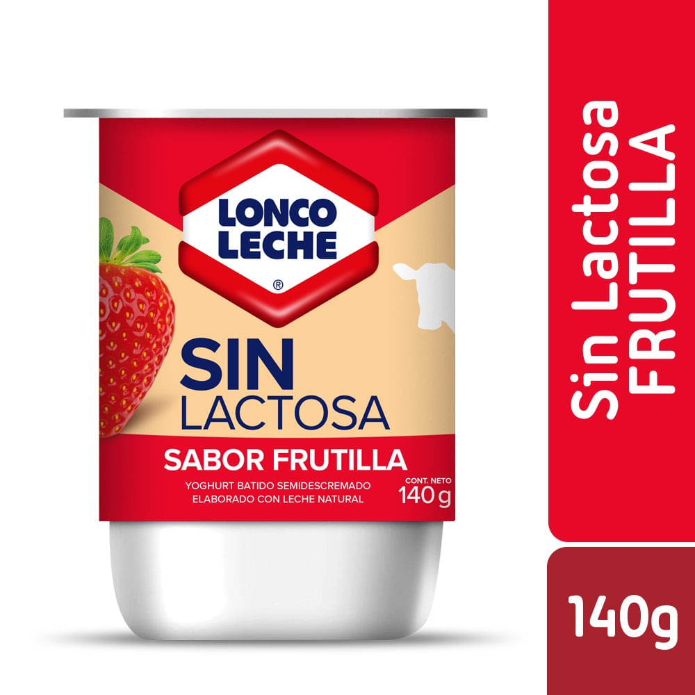 Yoghurt batido Loncoleche sin lactosa sabor frutilla pote 140 g