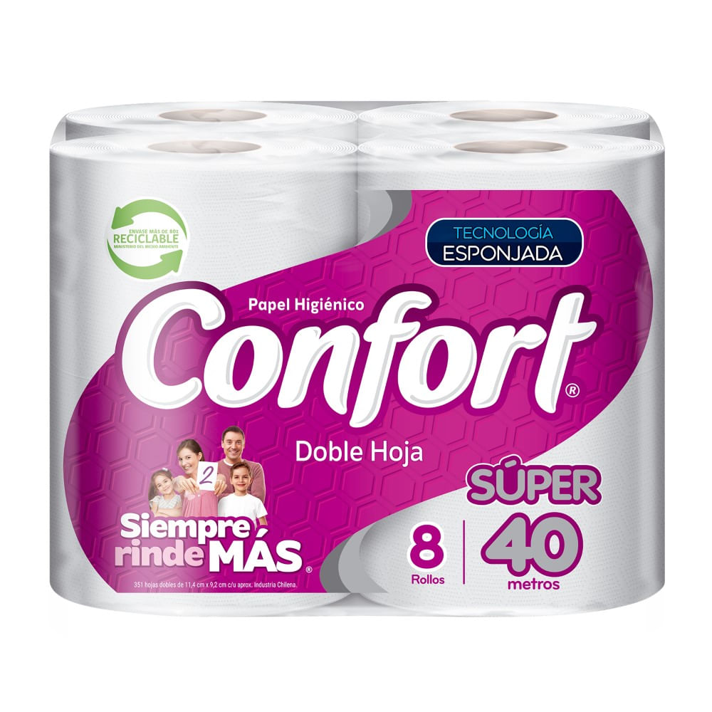 Papel higiénico Confort súper doble hoja 8 un (40 m)