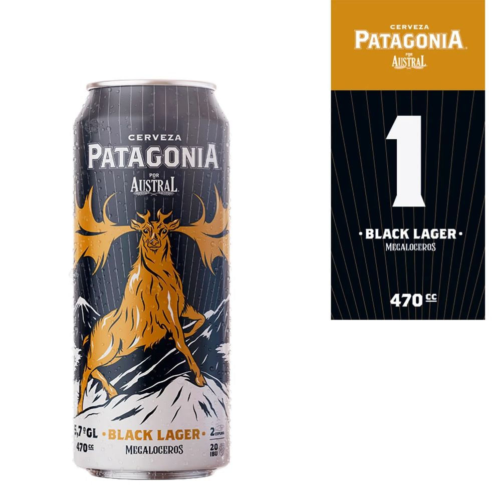 Cerveza Patagonia austral megaloceros black lager lata 470 cc