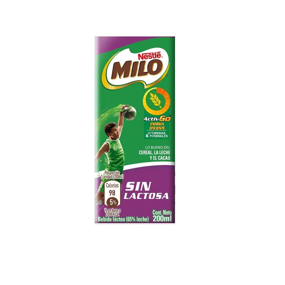 Bebida láctea Milo sin lactosa 200 ml