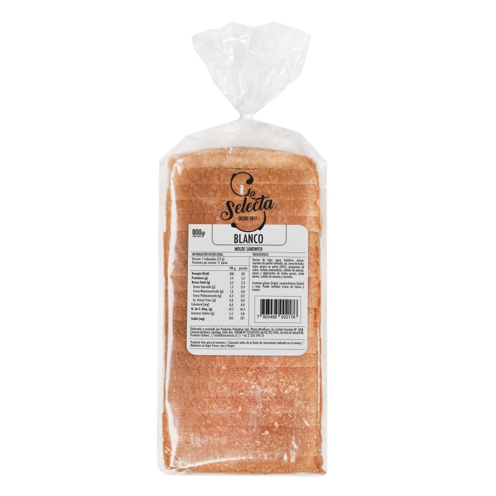 Pan de molde La Selecta familiar blanco 800 g