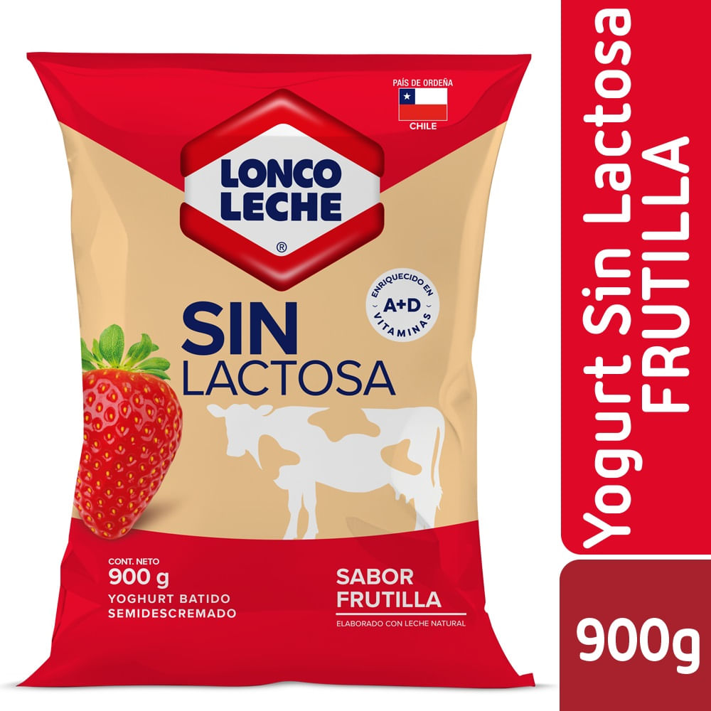 Yoghurt Loncoleche sin lactosa frutilla bolsa 900 g