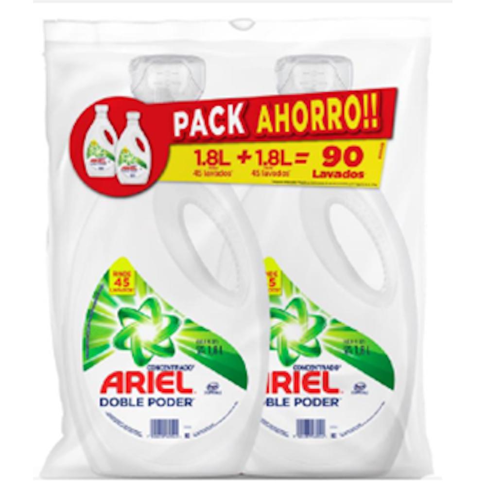 Pack detergente líquido ariel doble poder 2x 1.8L