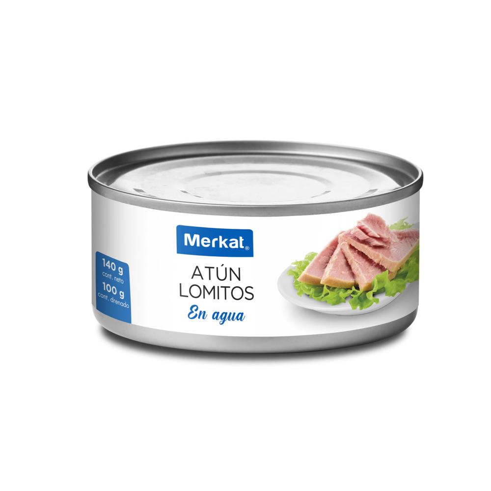 Atún lomitos en agua merkat 140 G neto - 100 g drenado Atún lomitos en agua merkat 140 G neto - 100 g drenado