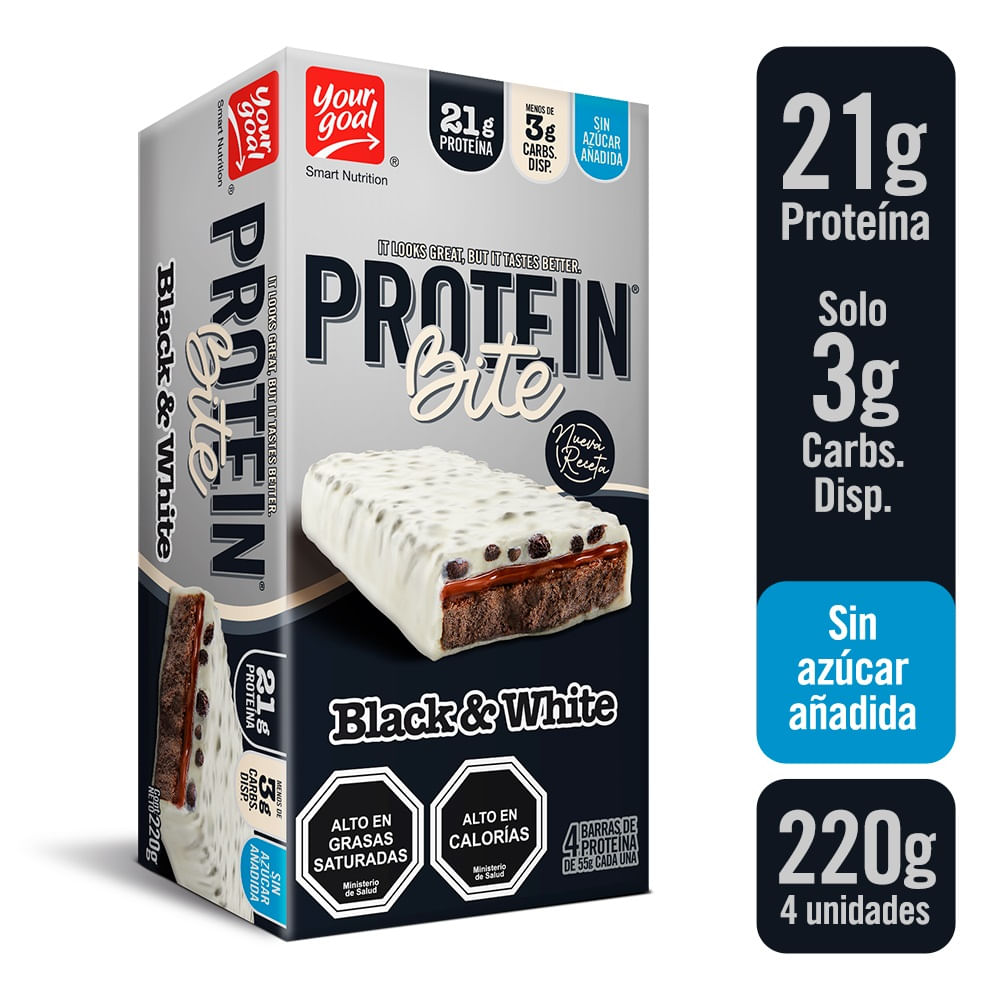 Barra cereal Your Goal protein bite bitter black white 4 un de 55 g