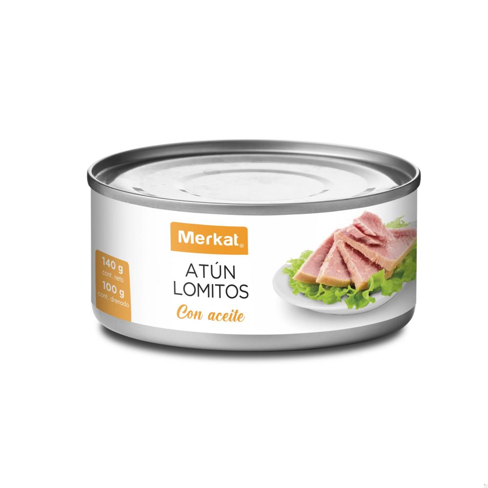 ATUN LOMITOS EN ACEITE MERKAT 140G neto - 100 g drenado ATUN LOMITOS EN ACEITE MERKAT 140G neto - 100 g drenado