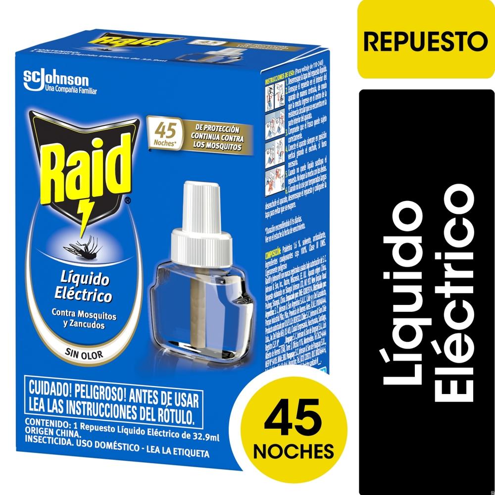 Insecticida Raid líquido eléctrico contra mosquitos repuesto 45 noches 32.9 ml