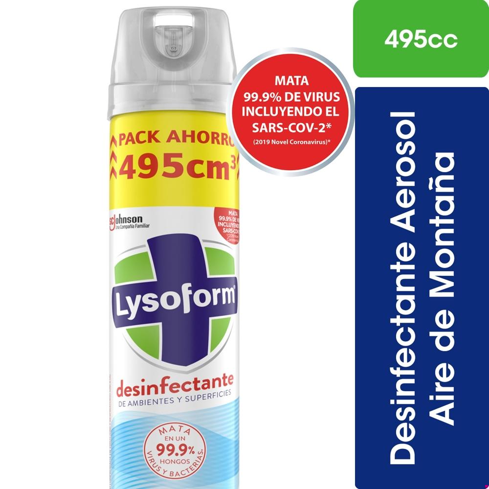 Desinfectante de ambientes y elimina olores Lysoform aire de montaña aerosol 495 ml