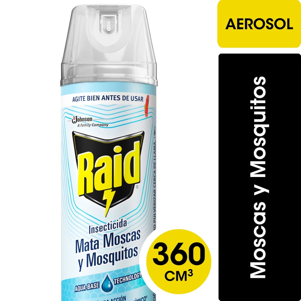 Insecticida Raid Max mata moscas, mosquitos y zancudos eficacia segura aerosol 360 cc