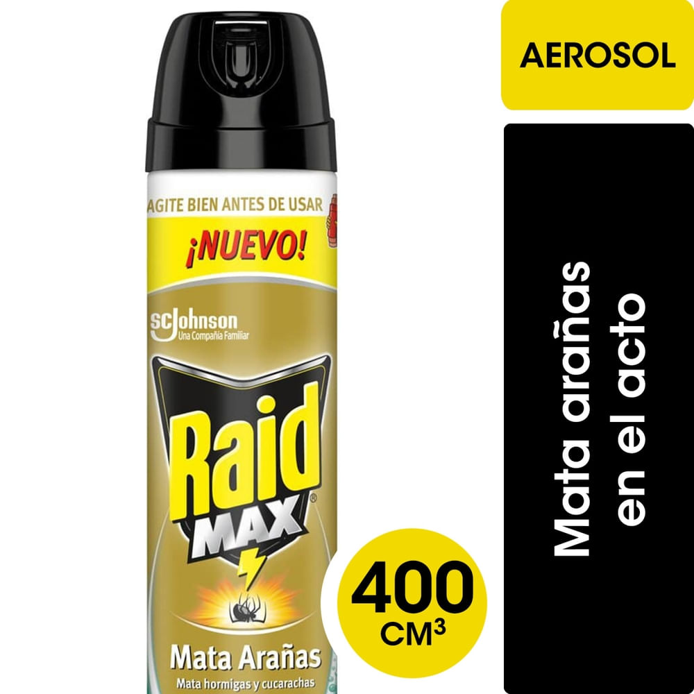 Insecticida Raid Max mata arañas esencia eucalipto aerosol 360 cc