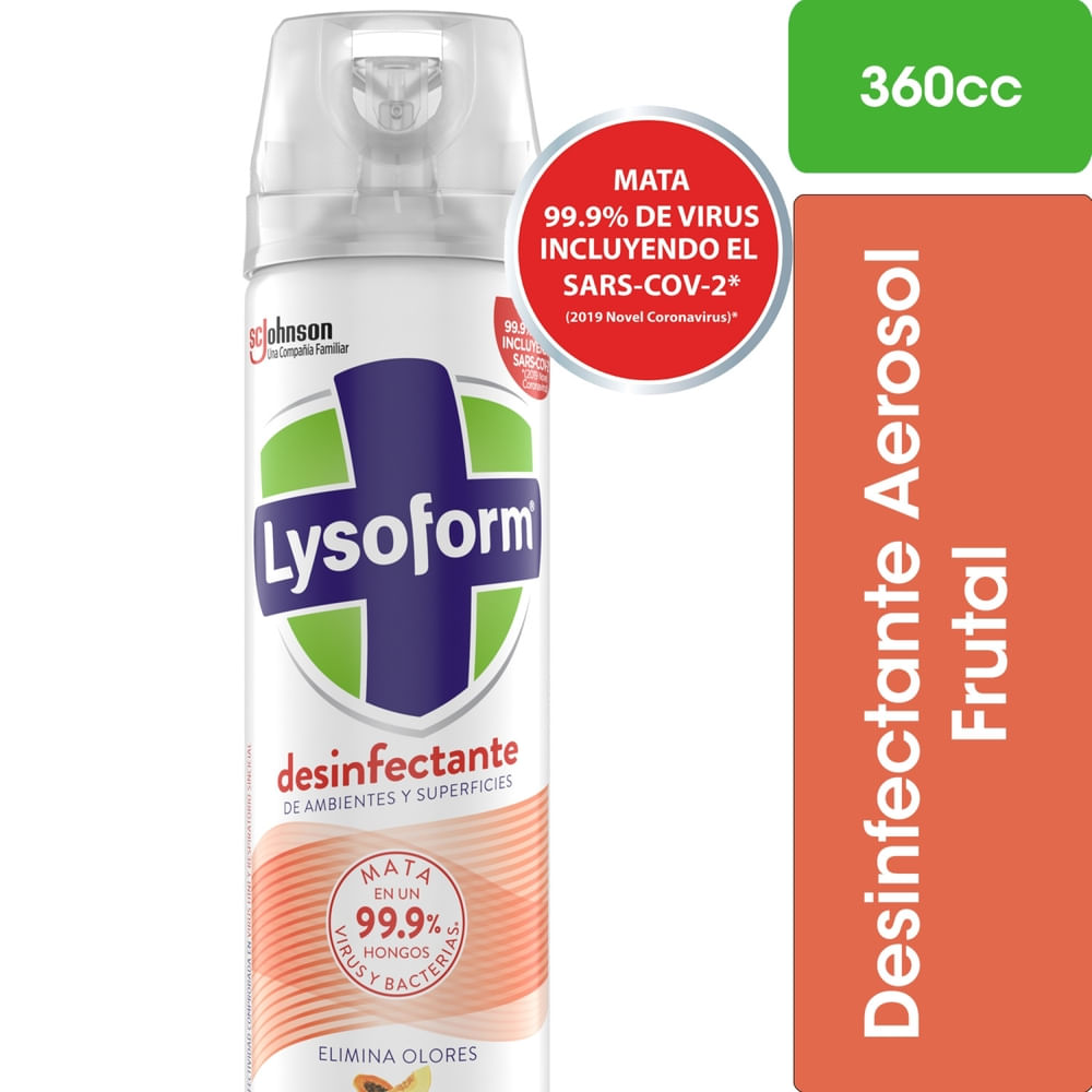 Desinfectante de ambientes y elimina olores Lysoform frutal aerosol 360 ml