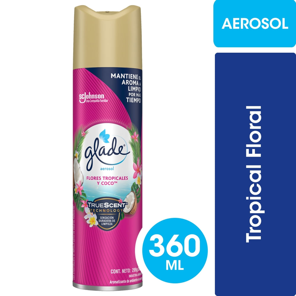 Desodorante ambiental Glade flores tropicales y coco aerosol 360 ml