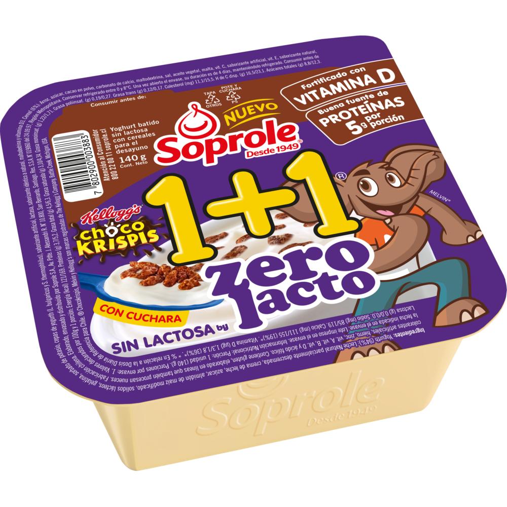 Yoghurt con cereal Soprole 1+1 sin lactosa chocokrispis 140 g