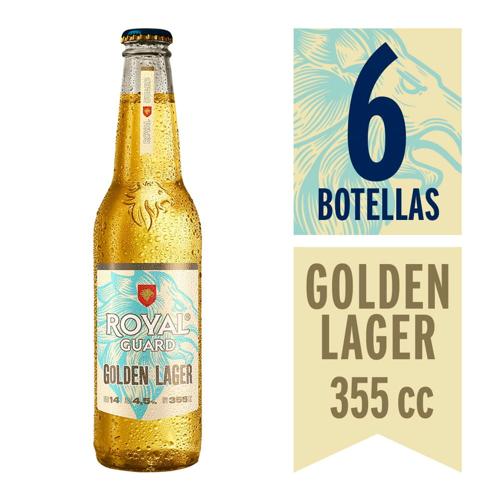 Pack cerveza Royal Guard golden lager botella 6 un de 355 cc