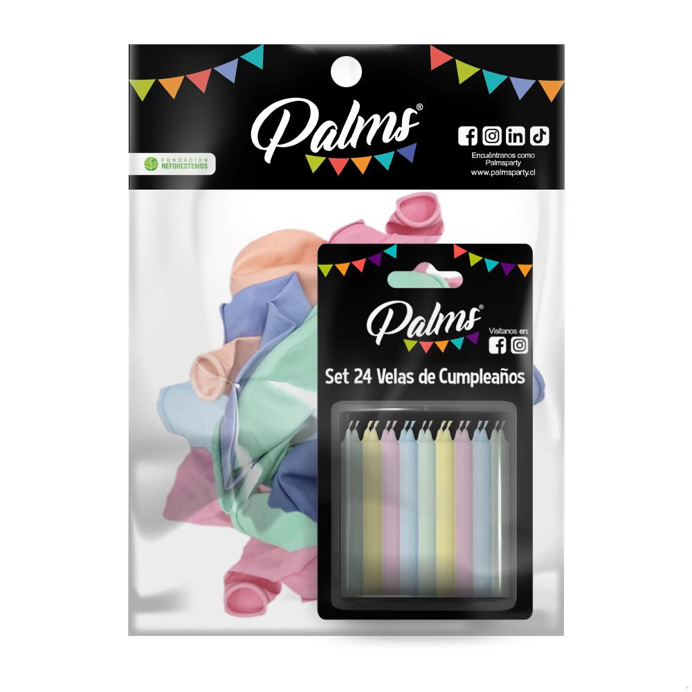 pack 25 globos + velas colores pasteles palms
