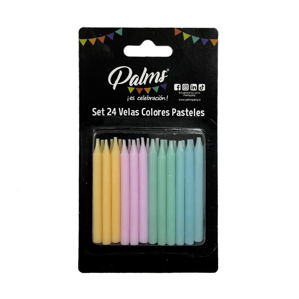 set 24 velas colores pasteles palms