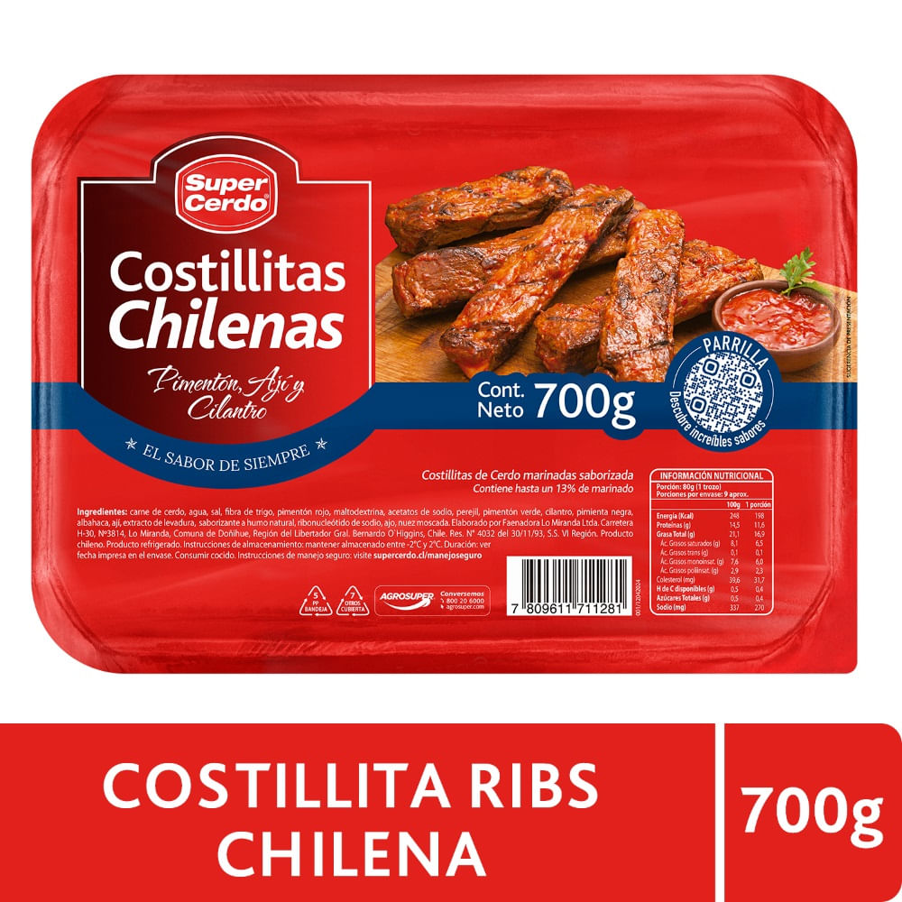 Costillitas de cerdo Super Cerdo a la chilena 700 g