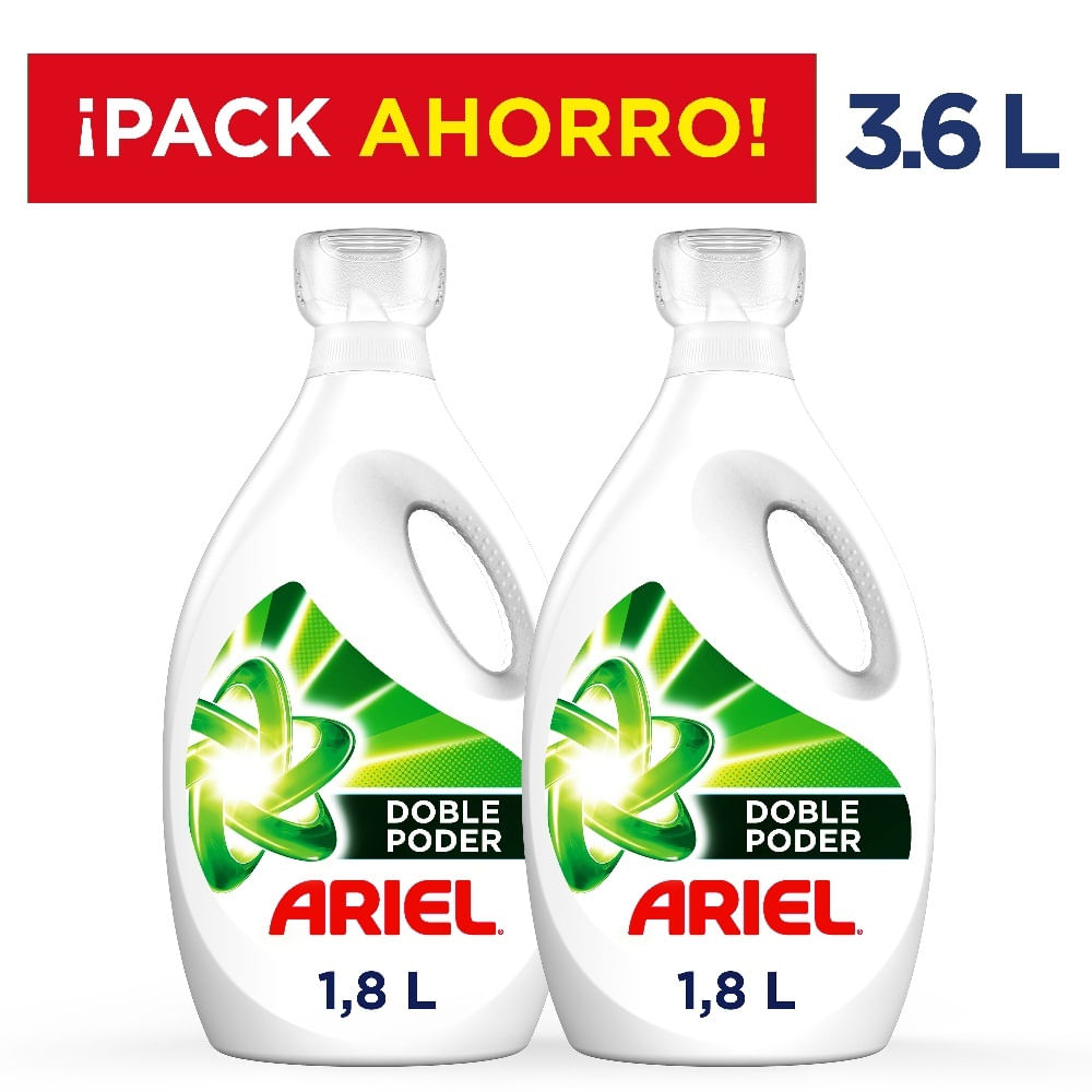 Pack Detergente Líquido Ariel doble poder concentrado botella 3.6 L
