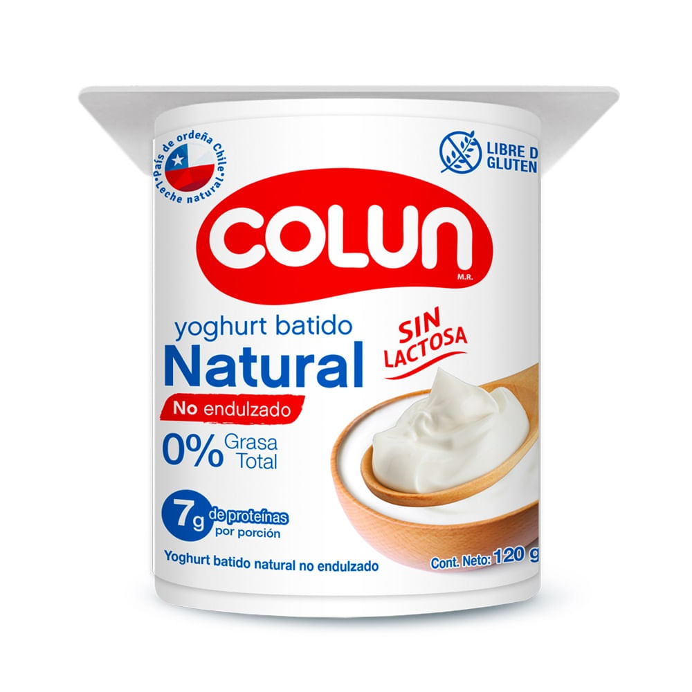 Yoghurt batido Colun natural no endulzado sin lactosa 120 g
