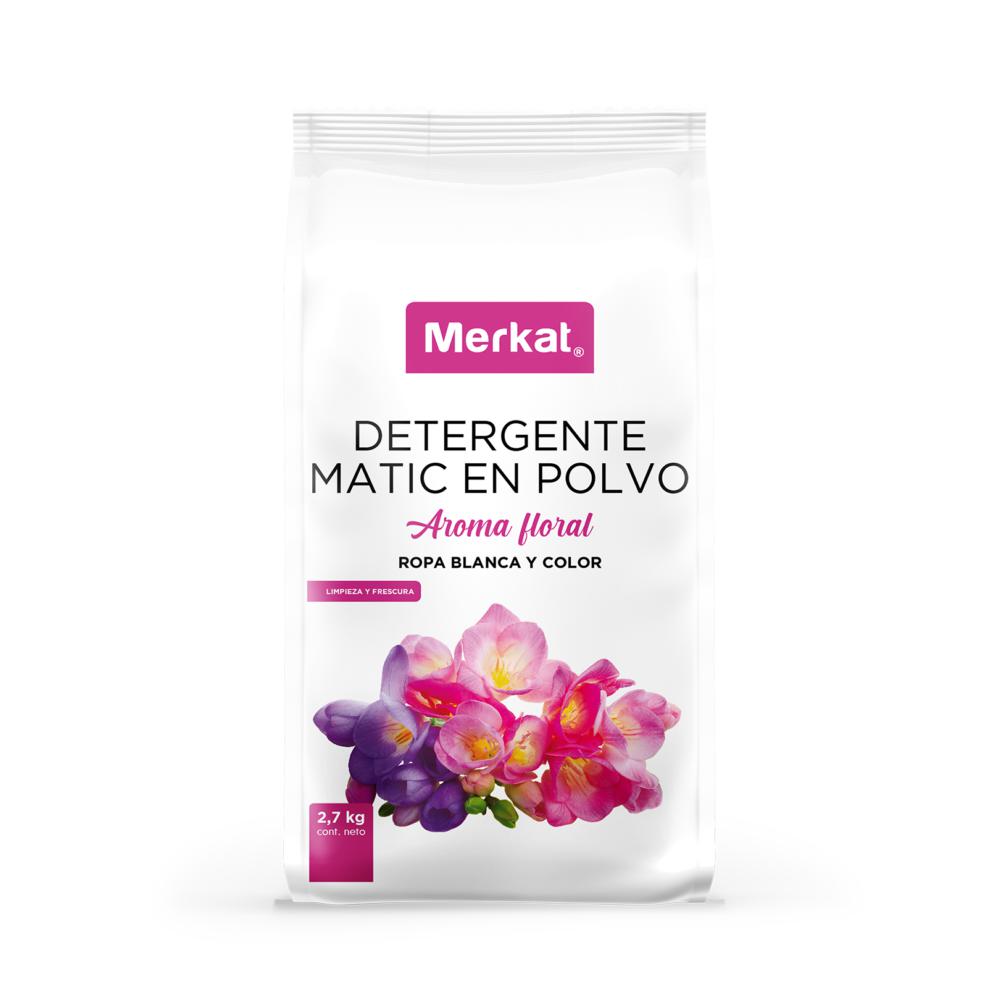 Detergente en polvo Merkat matic floral 2.7 Kg