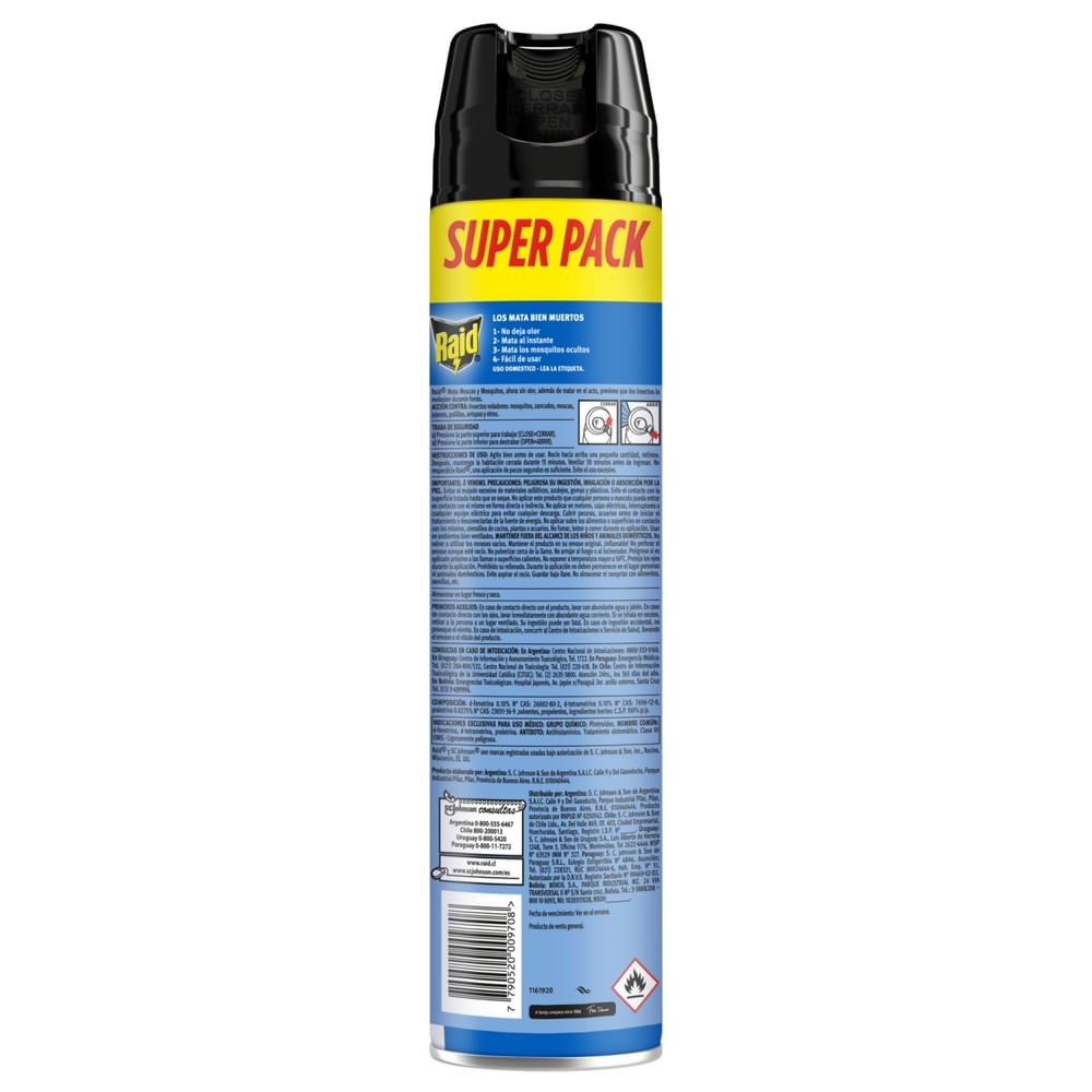 Insecticida Raid mata mosquitos y moscas sin olor 420 cc