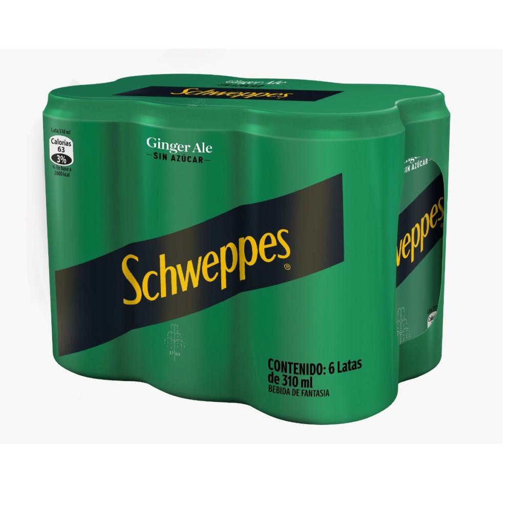 Bebida Schweppes ginger ale sin azúcar lata 6 un de 310 ml Bebida Schweppes ginger ale sin azúcar lata 6 un de 310 ml