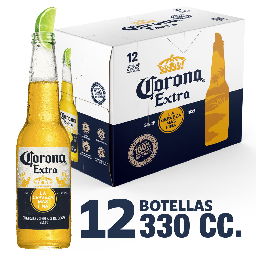 Pack Cerveza Corona Extra botella 12 un de 330 cc