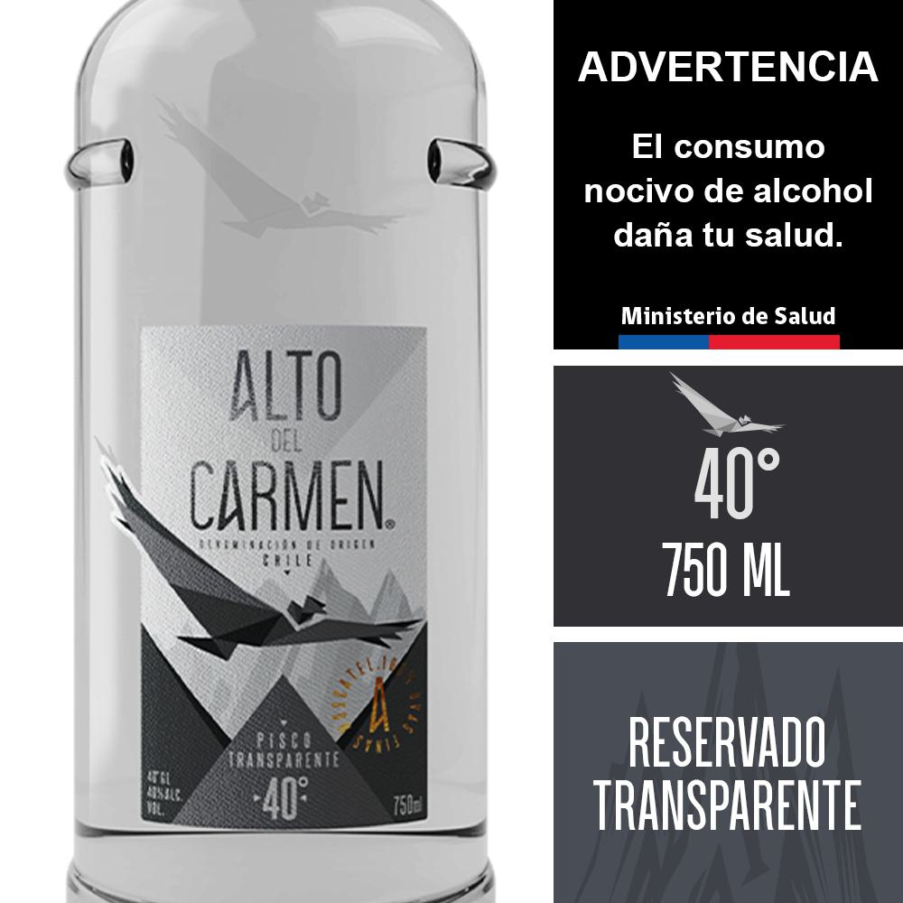 Pisco Alto del Carmen reservado transparente 40° botella 750 cc Pisco Alto del Carmen reservado transparente 40° botella 750 cc