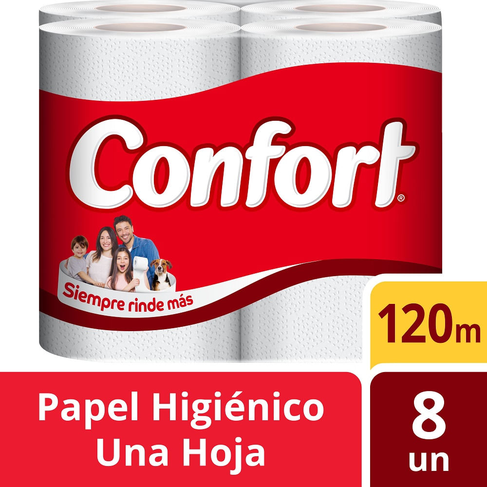Papel higiénico Confort familiar una hoja 8 un (120 m)
