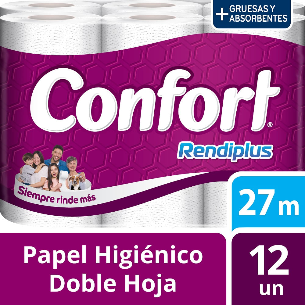 Papel higiénico Confort doble hoja rendiplus 12 un de 27 m