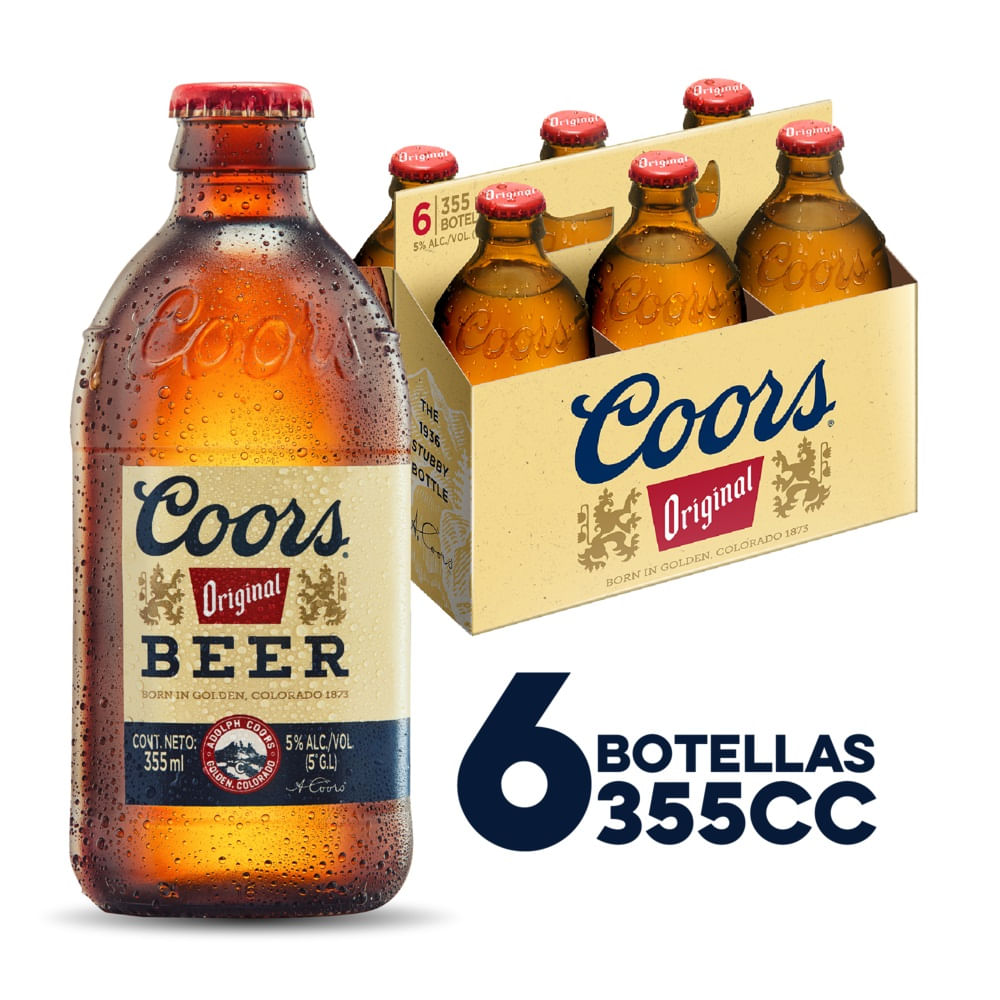 Pack Cerveza Coors original botella 6 un de 355 cc