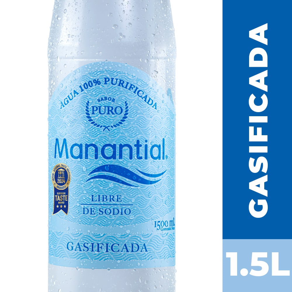 Agua purificada con gas manantial 1.5L