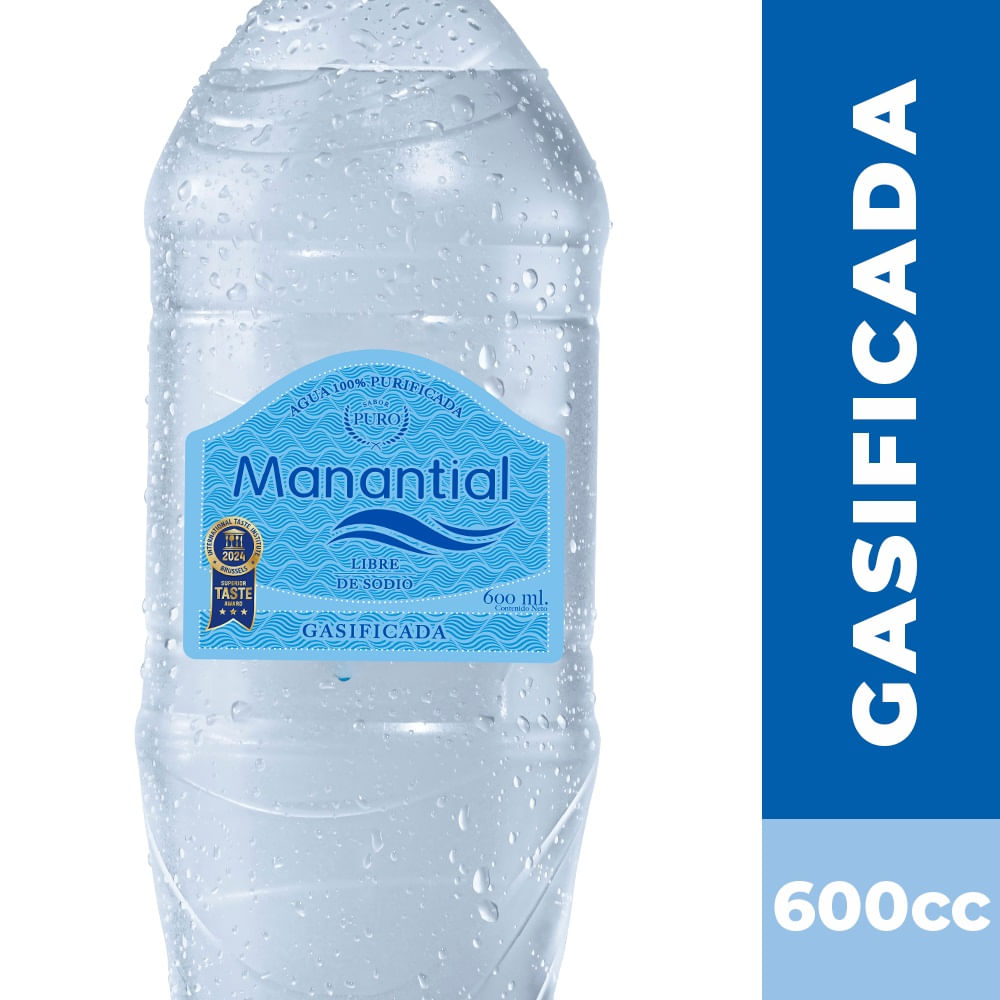 Agua purificada con gas manantial 600 ml