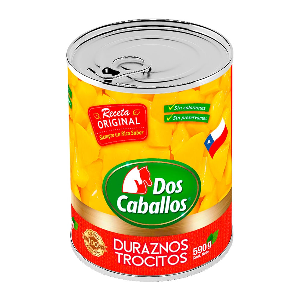 Duraznos Dos Caballos en trocitos lata 590 g neto - 340 g drenado Duraznos Dos Caballos en trocitos lata 590 g neto - 340 g drenado